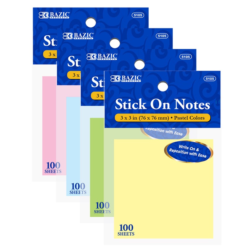 BAZIC 100 Sheets 3" x 3" Stick On Notes