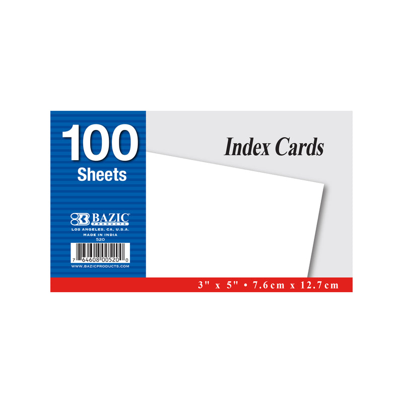 BAZIC 3" x 5" Unruled White Index Card (100 Sheets)