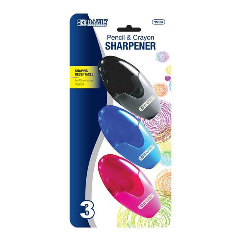 BAZIC Xtreme Oval Sharpener w/ Receptacle (3/Pack)