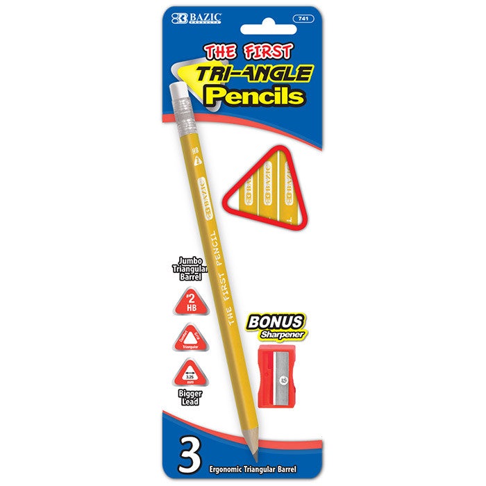BAZIC #2 HB Jumbo Triangle Pencil (3/Pack) w/ Sharpener