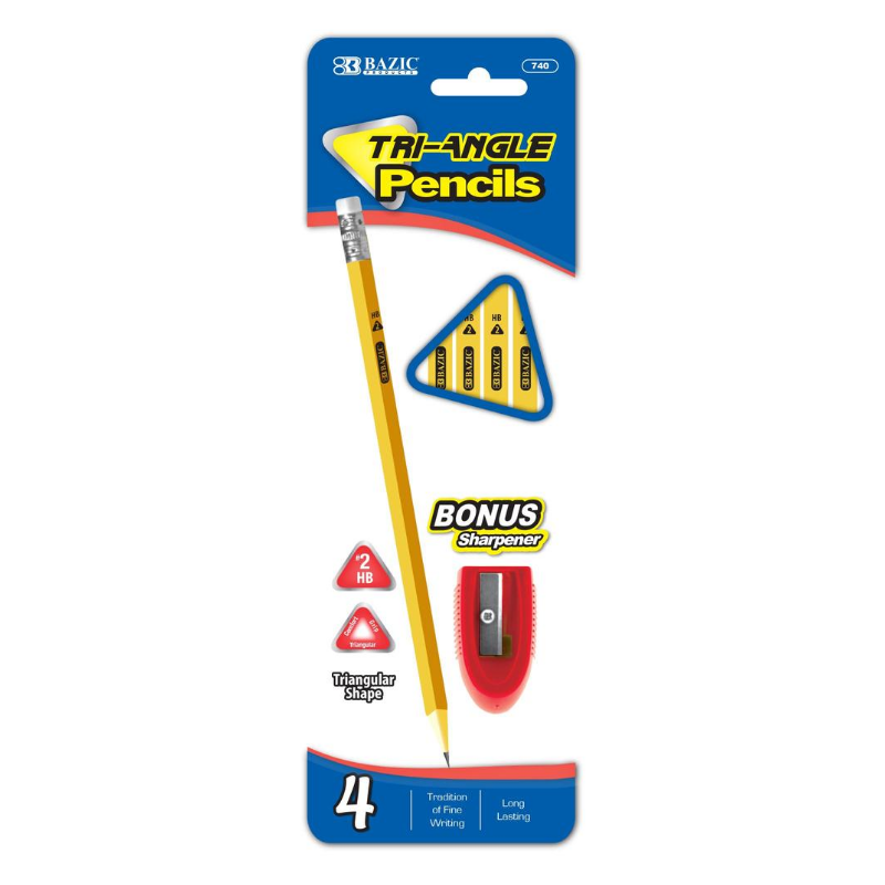 BAZIC #2 Triangle Yellow Pencil (4/Pack) w/ Sharpener