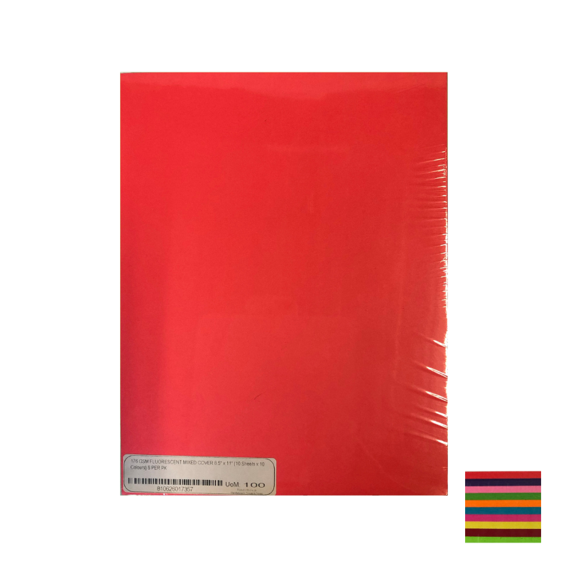 BriCha 176gsm Coloured Board (100 Sheets) - Assorted - 8.5
