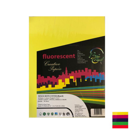 BriCha 176gsm Coloured Board (100 Sheets) - Assorted - 8.5" x 11"