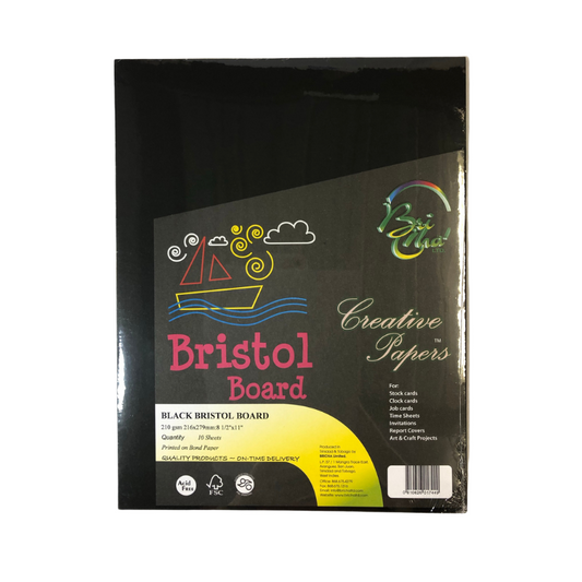 BriCha 210gsm Bristol Board (10 Sheets) - 8.5" x 11" - Black