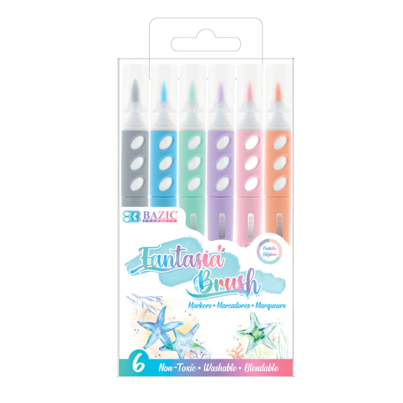 BAZIC Pastel Coloured Brush Markers (6/Pack)