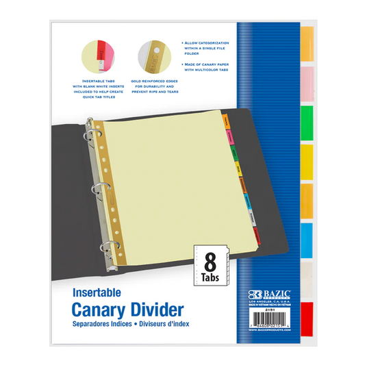 BAZIC Canary Paper Dividers with 8 Insertable Colour Tabs