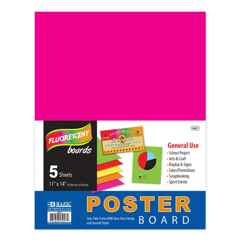 BAZIC 11" X 14" Multi Color Fluorescent Poster Board (5/Pack)