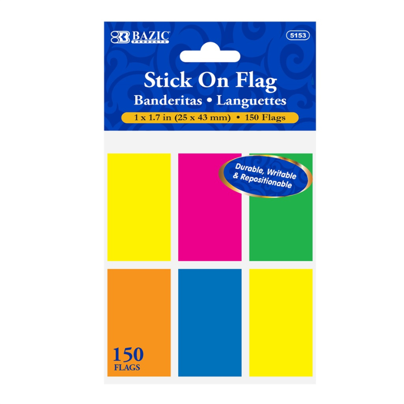 BAZIC 25 Sheets 1" X 1.7" Neon Flags (6/Pack)