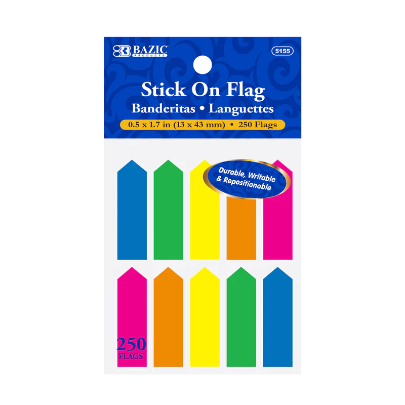 BAZIC 25 Sheets 0.5" X 1.7" Neon Arrow Flags (10/Pack)