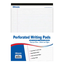 Load image into Gallery viewer, BAZIC 8.5&quot; X 11.75&quot; White Perforated Writing Pad (50 Sheets)
