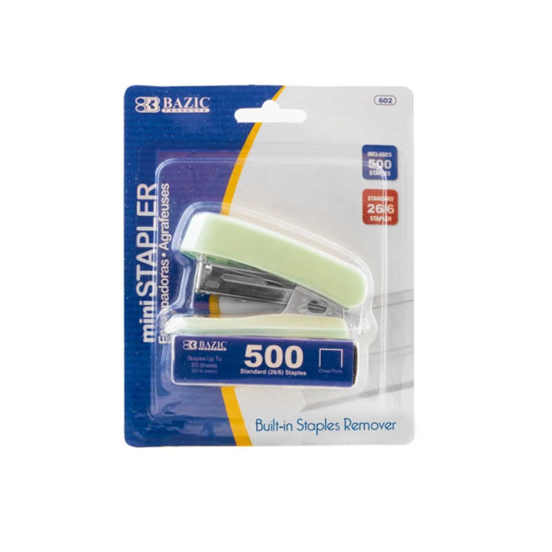 BAZIC Mini Pastel Colour Standard (26/6) Stapler w/ 500 Staples