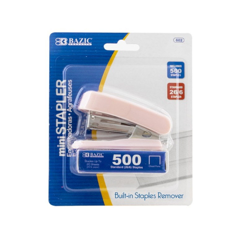 BAZIC Mini Pastel Colour Standard (26/6) Stapler w/ 500 Staples
