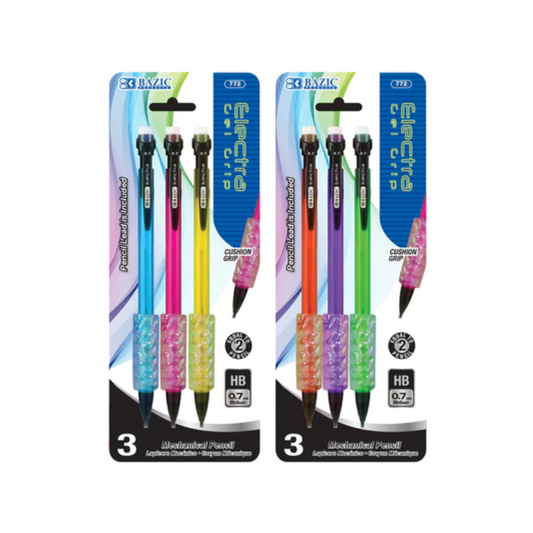 BAZIC 0.7mm Electra Fashion Colour Mechanical Pencil with Gel Grip (3/Pack)