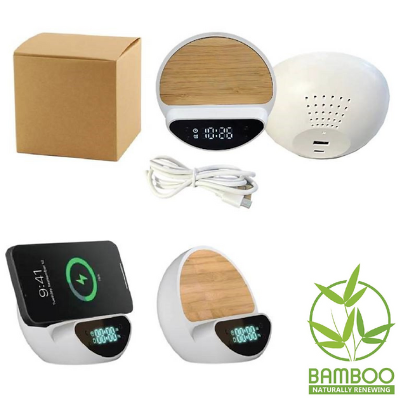 Bamboo Desk Wireless Charger & Clock