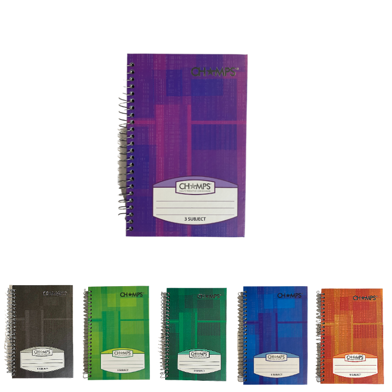 Champs Hard Cover 3 Subject Spiral Notebook - 8 x 5¼