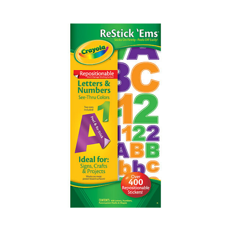 Crayola Restick'em Stickers - Letters & Numbers - Translucent