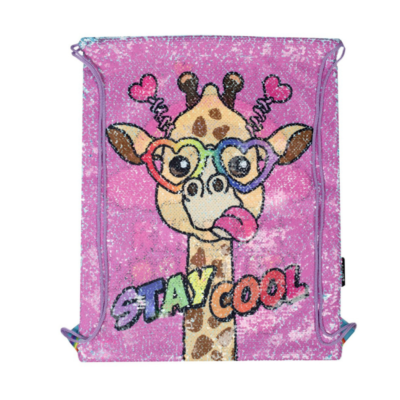 Fringoo Reversible Sequin Drawstring Backpack - Cool Giraffe