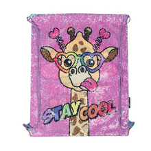 Load image into Gallery viewer, Fringoo Reversible Sequin Drawstring Backpack - Cool Giraffe
