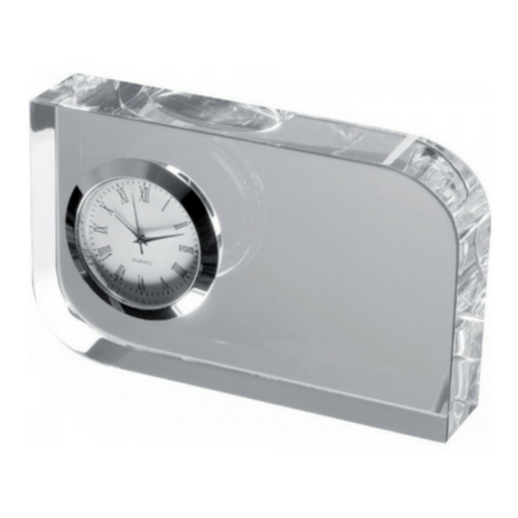 Personalised Glass Block with Small Clock
