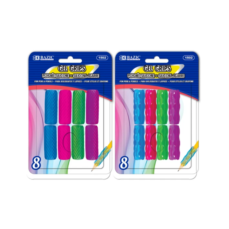 BAZIC Assorted Colour & Shape Gel Pencil / Pen Grip (8/Pack)