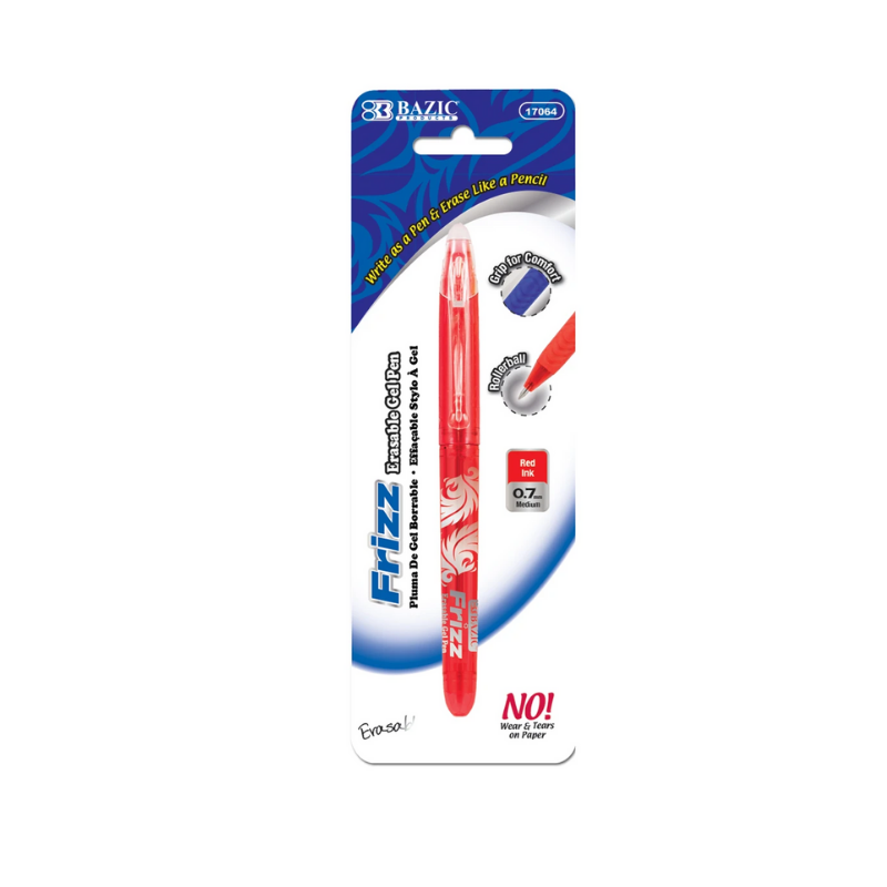 BAZIC Frizz Red Erasable Gel Pen with Grip