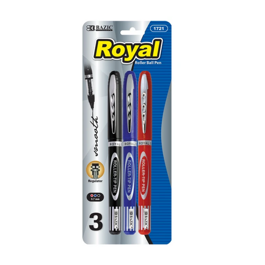 BAZIC Royal Assorted Colour Rollerball Pen (3/Pack)