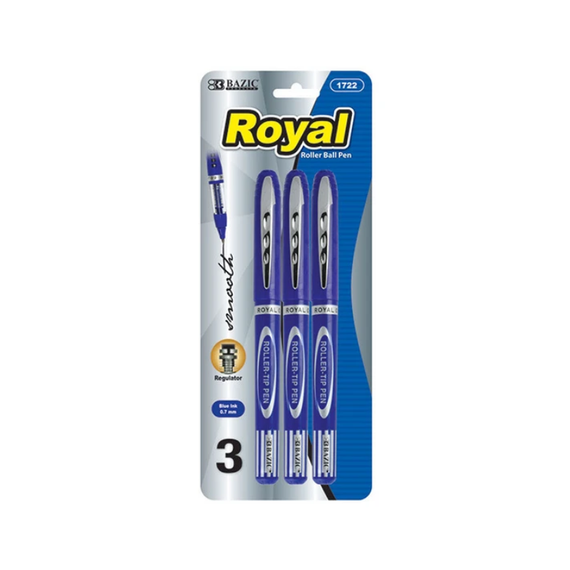 BAZIC Royal Blue Rollerball Pen (3/Pack)