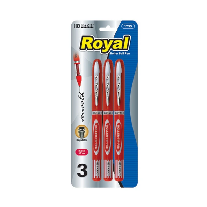 BAZIC Royal Red Rollerball Pen (3/Pack)