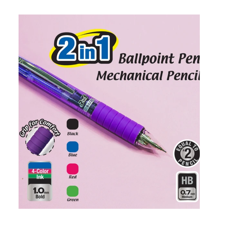 BAZIC 2-In-1 Mechanical Pencil & 4-Color Pen w/ Grip