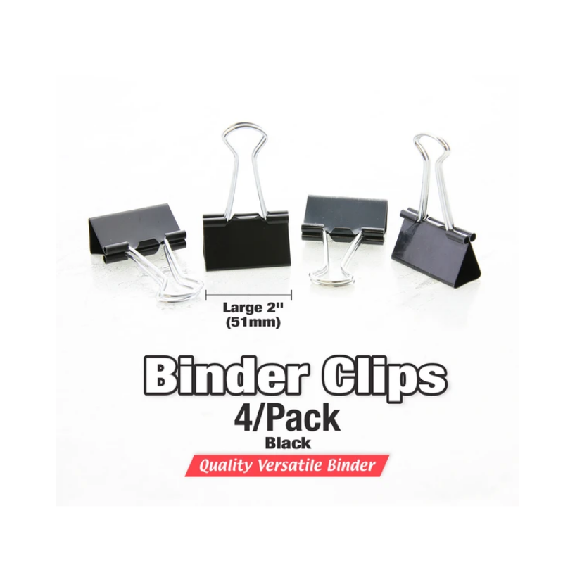 BAZIC Large 2" (51mm) Black Binder Clip (4/Pack)