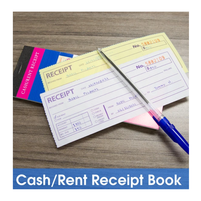 BAZIC 7 1/2" x 2 3/4" Cash or Rent Receipt Book (50 Sets)