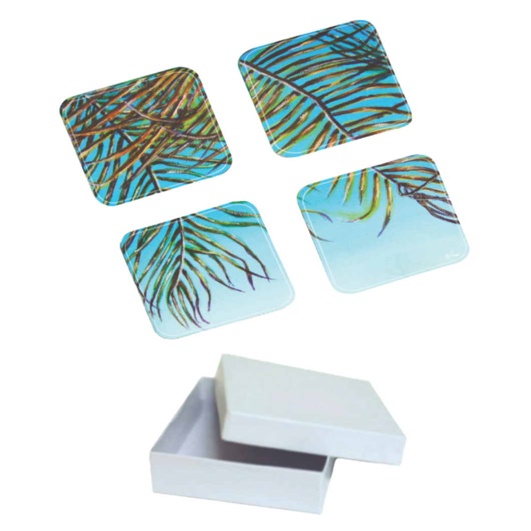 L. Garcia – 4PC Acrylic Coaster Set In Gift Box – Palm Tree