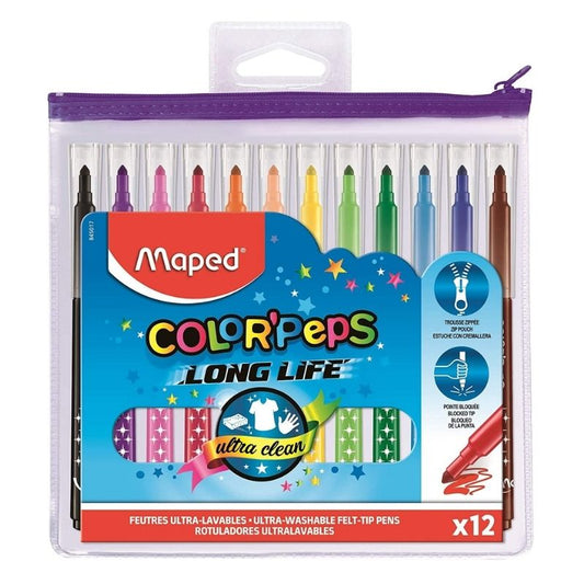 Maped Color Peps Ultrawashable Markers in Plastic Case (12 Pack)