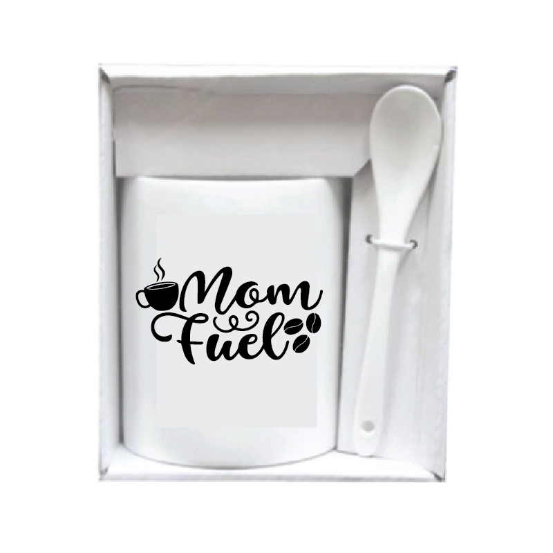 Gift Boxed Ceramic Mug and Spoon - Mom Fuel
