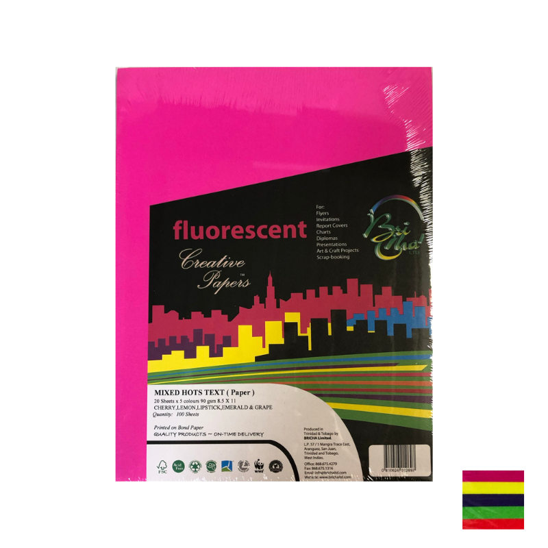 BriCha 90gsm Coloured Paper (100 Sheets) - Assorted - 8.5
