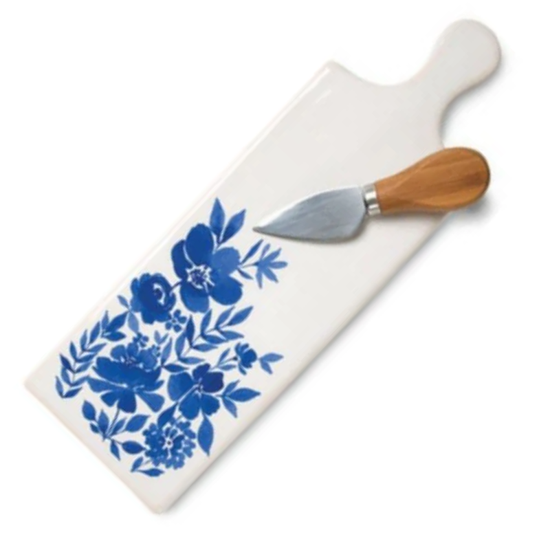 Pavilion Floral Cheese Tray with Bamboo Knife