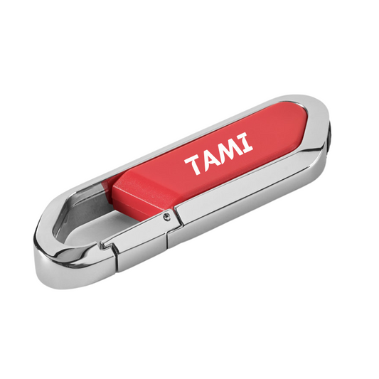 Personalised 32GB Retractable USB Flash Drive with Carabiner Clip - Red