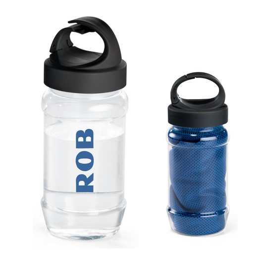 Personalised Bottle with Polyester Sports Towel - Blue