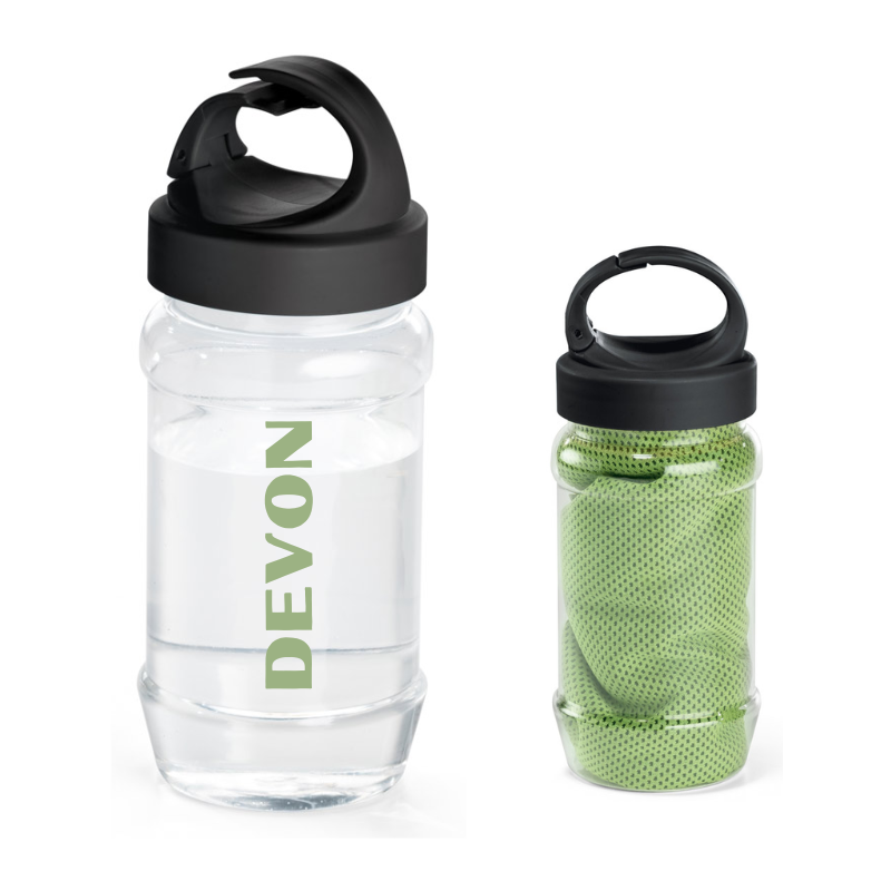 Personalised Bottle with Polyester Sports Towel - Green