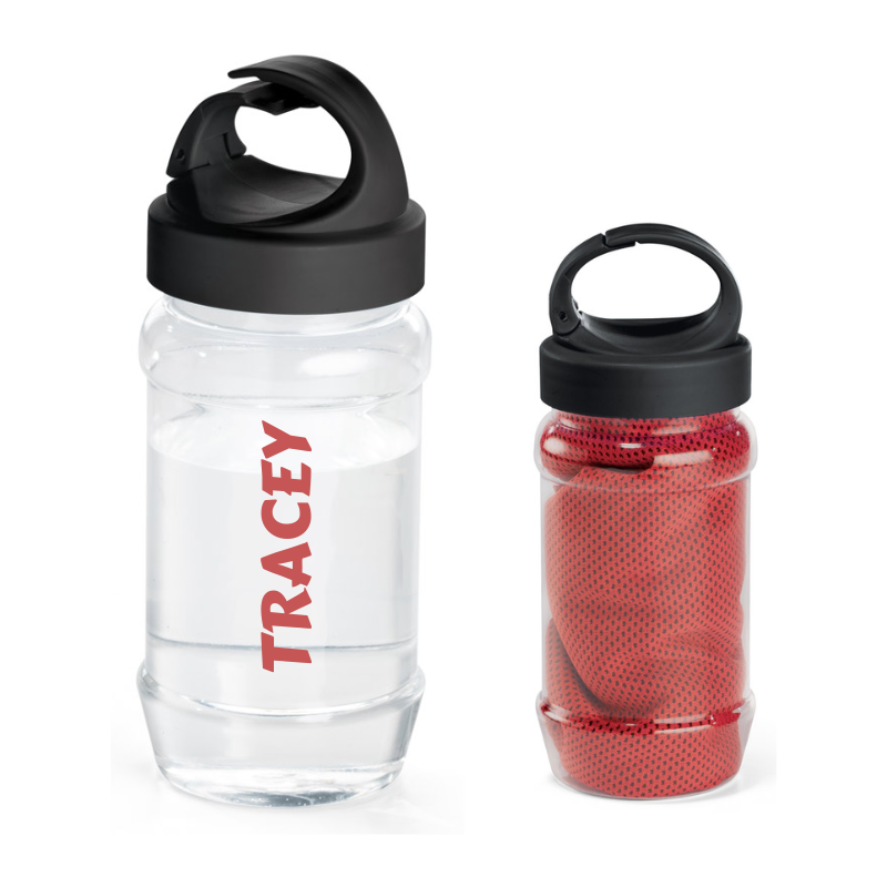Personalised Bottle with Polyester Sports Towel - Red