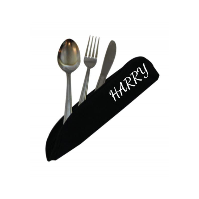 Personalised Cutlery Set in Zippered Case - Black