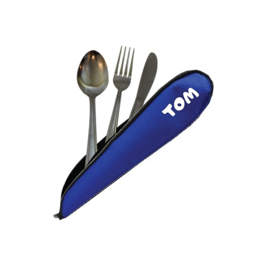 Personalised Cutlery Set in Zippered Case - Blue