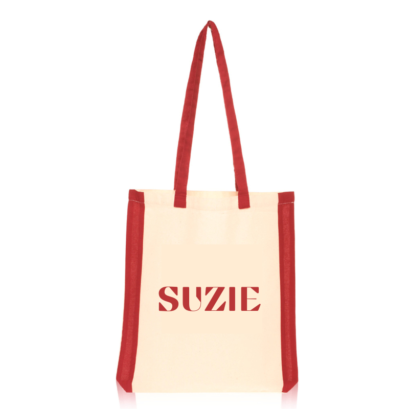 Personalised Side Stripes Cotton Tote Bag - Red