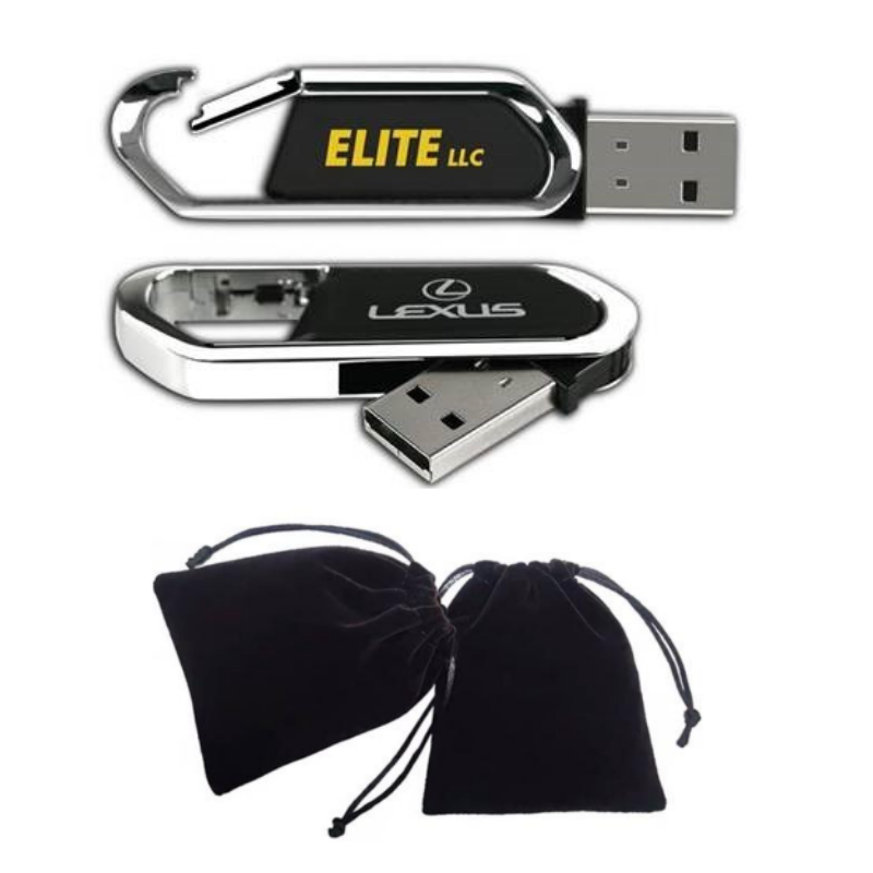 Personalised The Massive 64GB Carabiner USB Flash Drive in Velvet Pouch