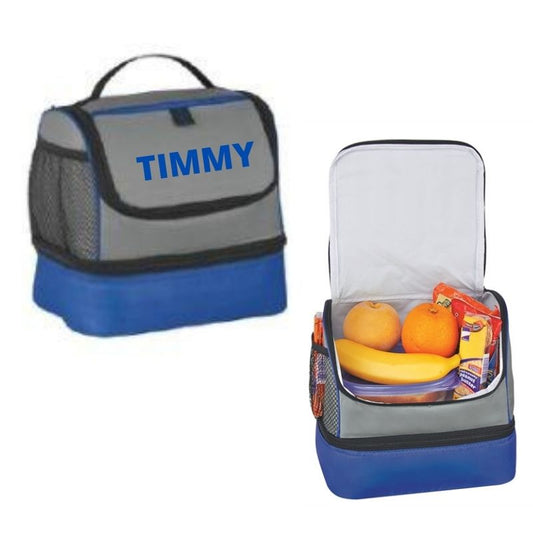 Personalised Two Compartment Lunch Pail Cooler Bag - Blue