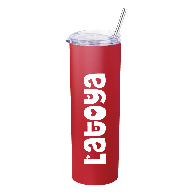 Personalised 20oz Thermo Skinny Tumbler with Stainless Steel Straw - Red