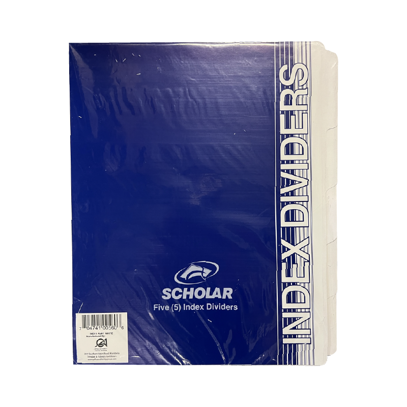 Scholar 3 Ring 5 Tab Index Dividers - White Board