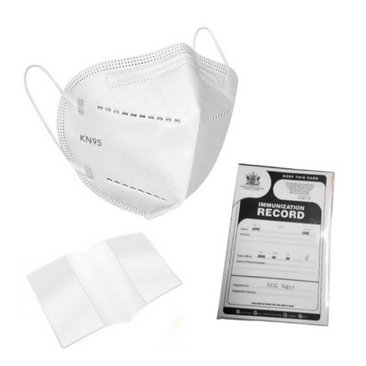 Pack of 100 White KN95 Face Masks & Vaccination Card Holders