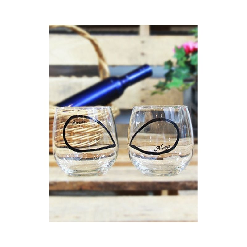 Tipsy - Stemless Wine Glasses Couples Set - Forever & Always