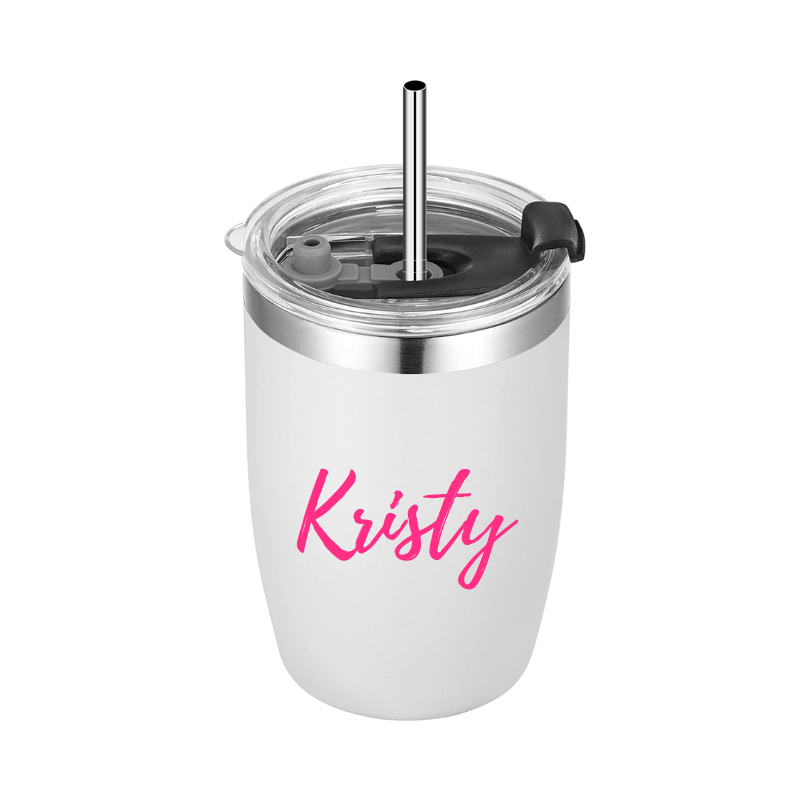 Personalised 12oz Vegond Stainless Steel Insulated Tumbler with Straw - White